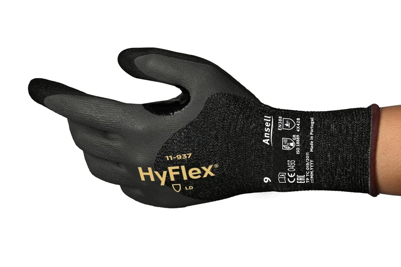 Ansell Hyflex 11-937 Safety Work Gloves Mechanical Protection, Size 9 (L), (12 Pairs)