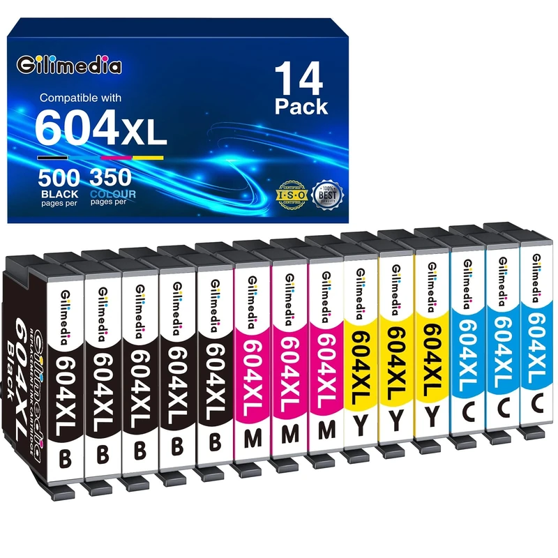 GILIMEDIA Replacement for 604XL Ink Cartridges Compatible with Epson Expression Home XP-2200 XP-3200 XP-4200 XP-2205 XP-4205 XP-3205 WorkForce WF-2910 WF-2930 WF-2935 14 Pack