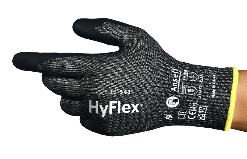 Ansell Hyflex 11-543 Safety Work Gloves Mechanical Protection, Size 9 (L), (12 Pairs)