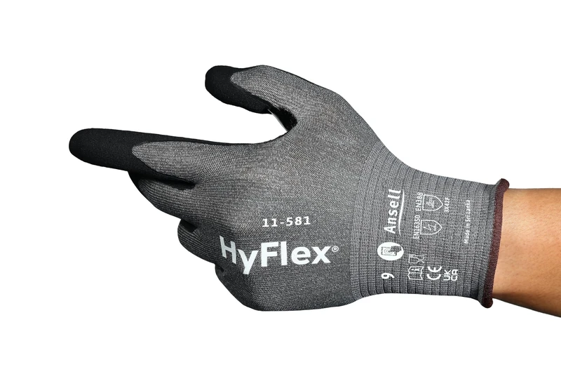 Ansell Hyflex 11-581 Safety Work Gloves Mechanical Protection, Size 12 (3XL), (12 Pairs)