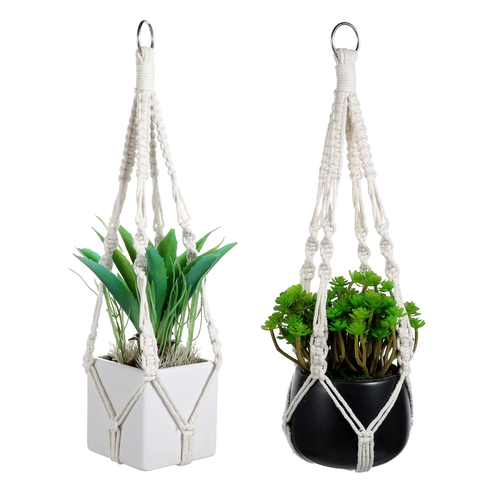 Nogeqi 2 Pack Macrame Plant Hanger Indoor, Handmade Woven Boho Plant Hanger Without Pot 20‘’ Hanging Macrame Plant Holder, Macrame Hanging Planter No Tassels for Indoor Outdoor Home Decor (Ivory)
