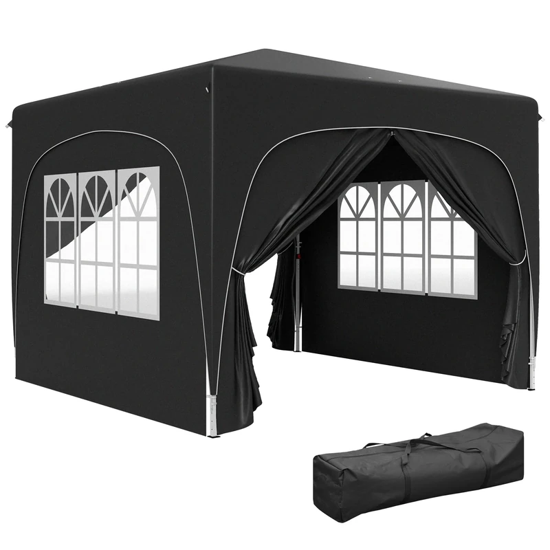 Outsunny 3 x 3(m) Pop Up Gazebo with Sides and Carry Bag, UPF50+, Height Adjustable Party Tent Instant Event Shelter for Garden, Outdoor, Patio, Black