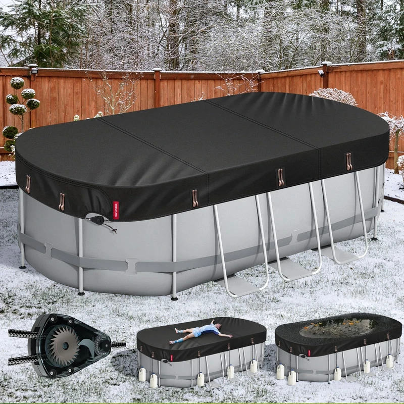 QH.HOME Winter Oval Pool Cover for 8.2x14 Ft Bestway/Intex/Coleman Frame Oval Pool, [2025 Upgraded Heavy Duty Fabric Durable&Ultimate Windproof] with Fast Tightening Ratchet,Cold and UV Resistant