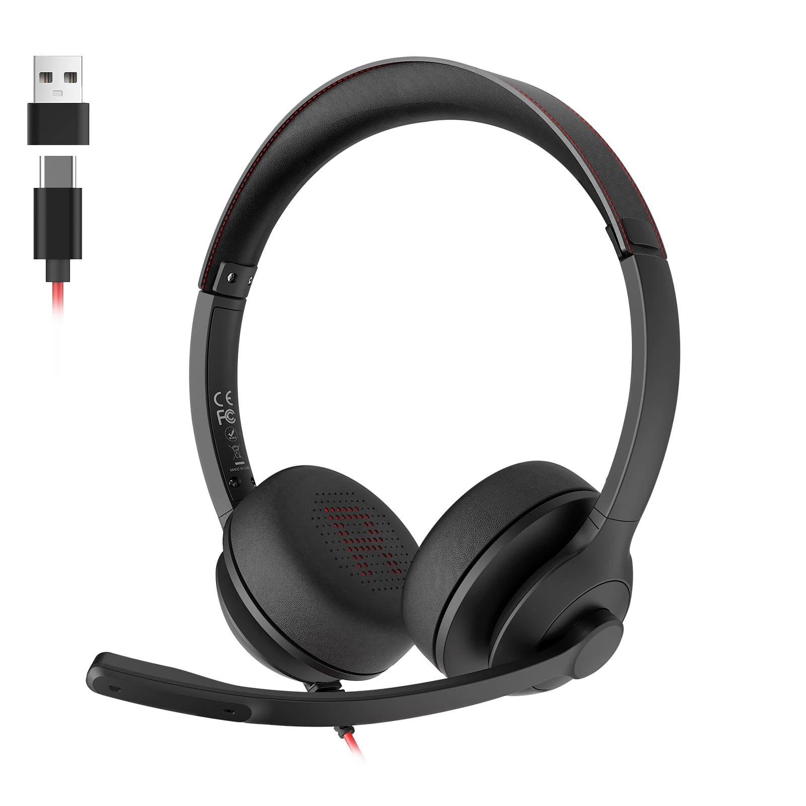 Headset with Microphone for PC/Laptop, Wired Headset with Noise Cancelling Mic, All-day Comfort, Lightweight Computer Headset for Home Office, Call Center, School, Remote Work
