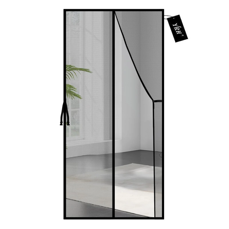 YRH Magnetic Fly Screen Door,Fiberglass Enhanced Screen Mesh,with Stay Open Buckles,Heavy Duty Self-Sealing Mesh,Powerful Magnets,No Drill Installation (90x200 cm, Black)