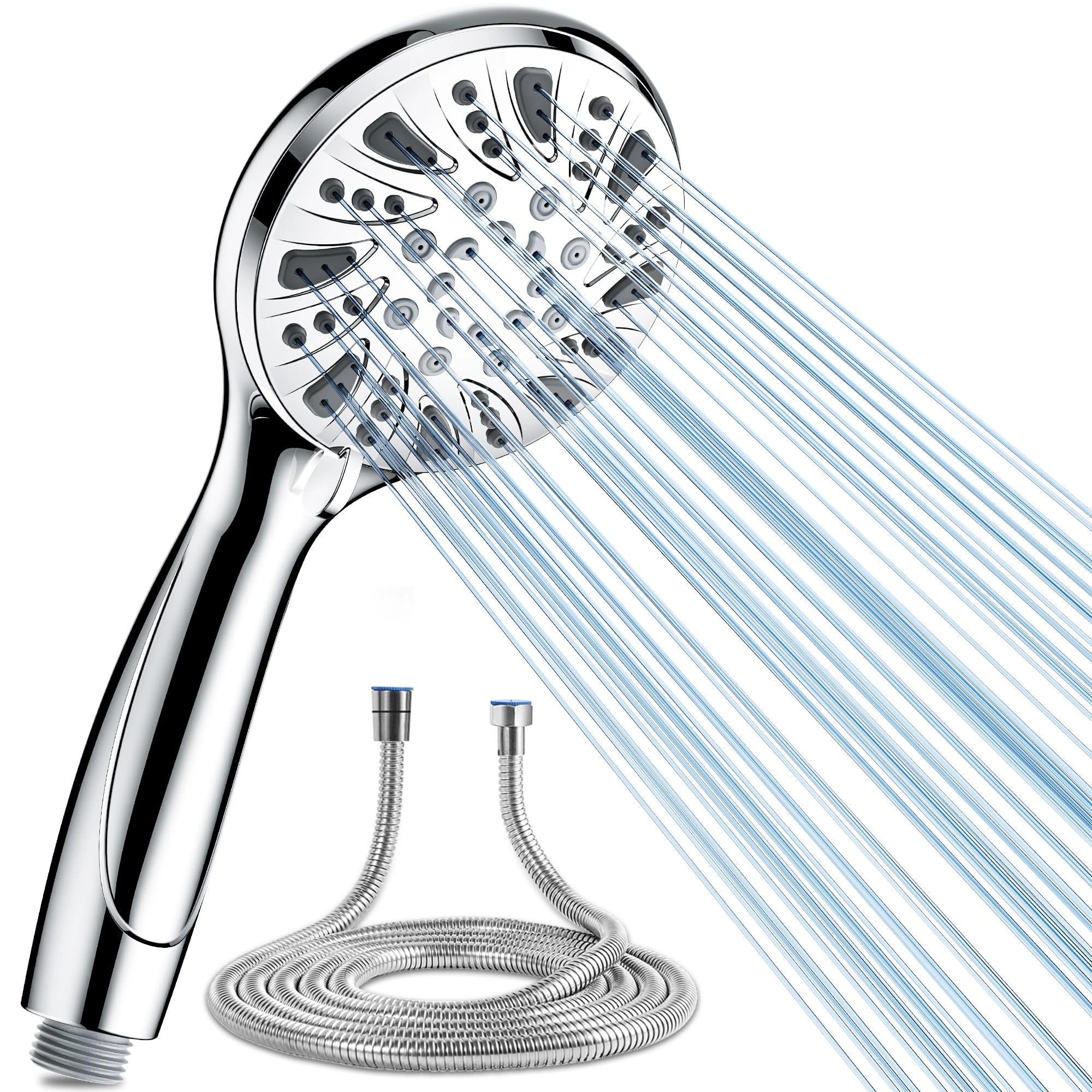 Magichome Shower Head and Hose 1.5m, High Pressure Powerful Chrome Shower Head with 5 Modes, Universal Handheld Showerhead for Low Water Pressure