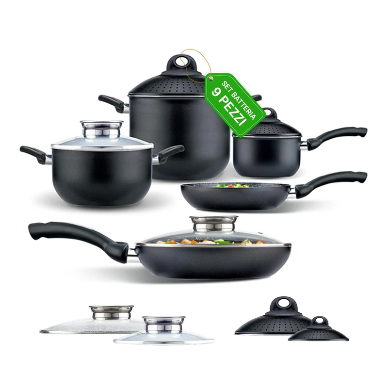 Avilia 5 Piece Non-Stick Cookware and Pan Set - Aluminium with Stone Effect Coating for Induction - Scratch and Abrasion Resistant - Ergonomic Handles - Dishwasher Safe - Image 1
