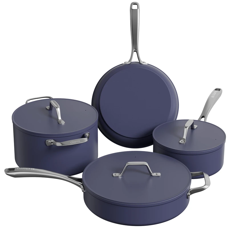 CIARRA Beyond Cookeware Set Nonstick Pots and Pans Set Induction Hob Pots Set with Lid Including 24cm Dutch Oven 26cm Frying Pan 28cm Saute Pan 20cm Saucepan,Blue