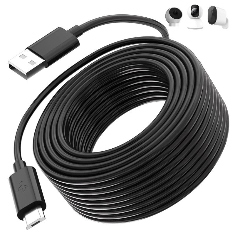 Micro USB Cable 10M, Power extension Cable Compatible with Mi 360°Home Camera 2K Pro/Smart Camera C300,EZVIZ,Wyze Cam,Blink,Eufy,extra long Micro USB Power Charging Cord for Security Cameras,Black