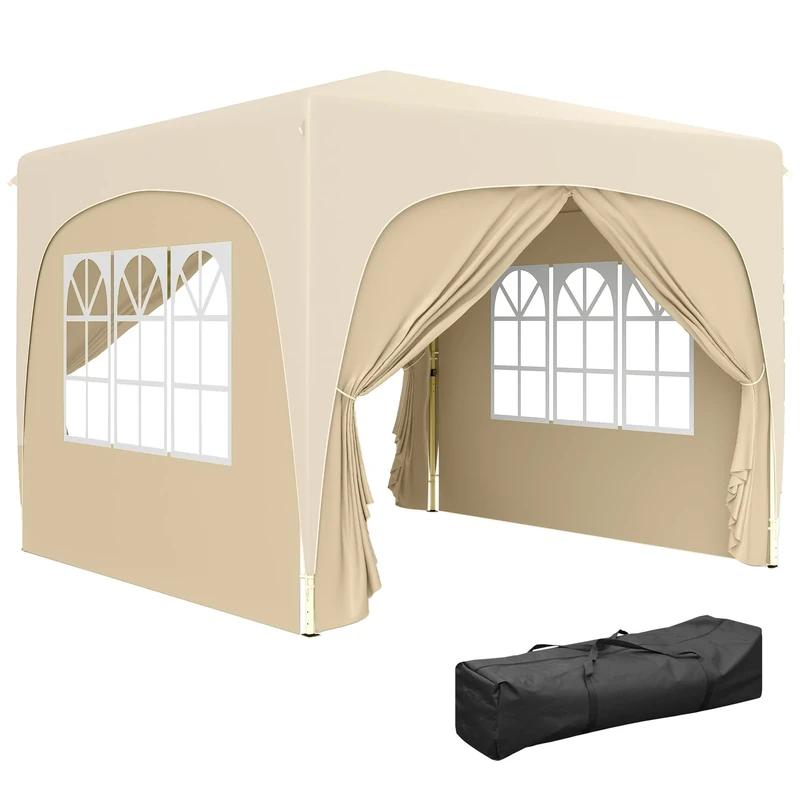 Outsunny 3 x 3(m) Pop Up Gazebo with Sides and Carry Bag, UPF50+, Height Adjustable Party Tent Instant Event Shelter for Garden, Outdoor, Patio, Sand