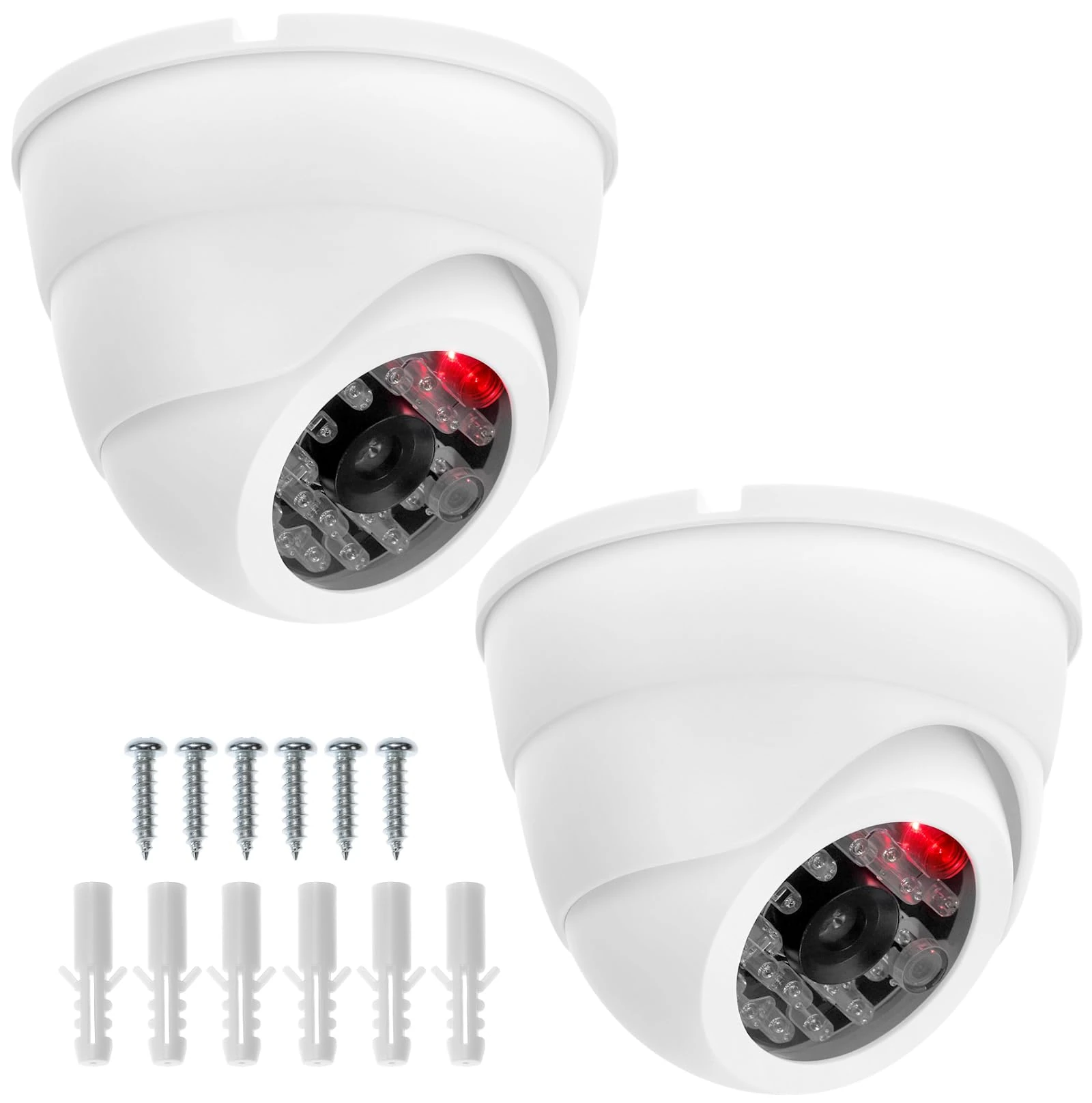 QWORK® 2PCS Dummy Fake Surveillance Security CCTV Dome Cameras with LED Blinking for Home Protection, Indoor/Outdoor Use, White