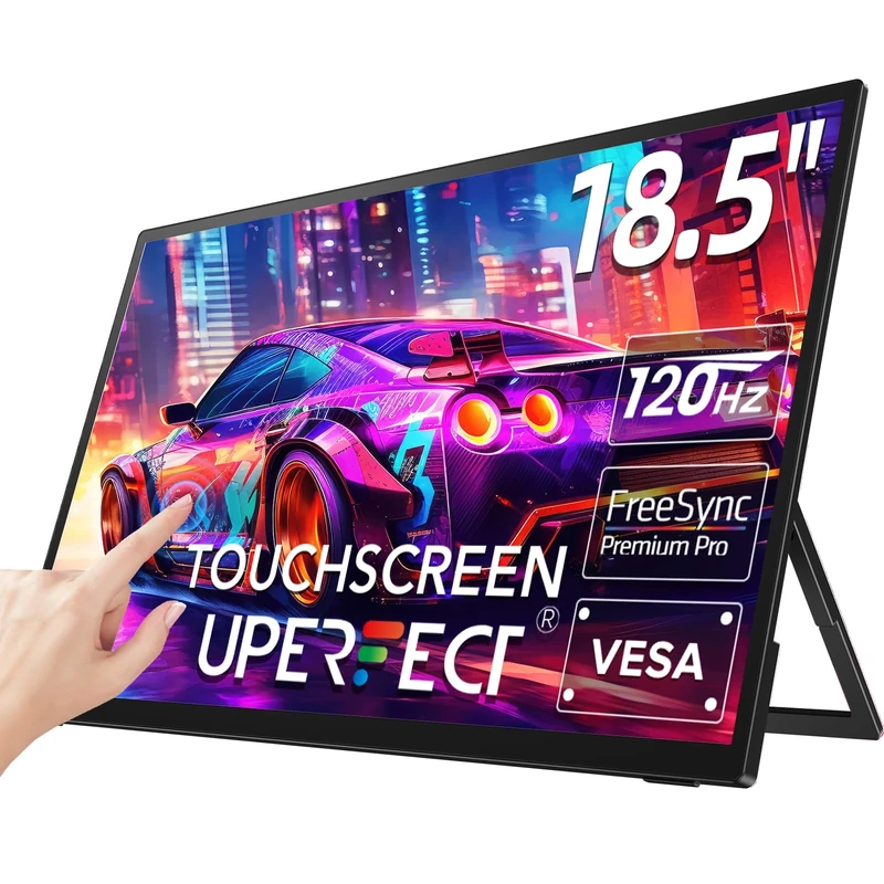 UPERFECT Portable Monitor 18.5" 120HZ Touchscreen 100% sRGB w/VESA, Ultra-Slim & Lightweight Frameless FHD FreeSync IPS HDR Gaming Display, Travel Second Monitor for Laptop