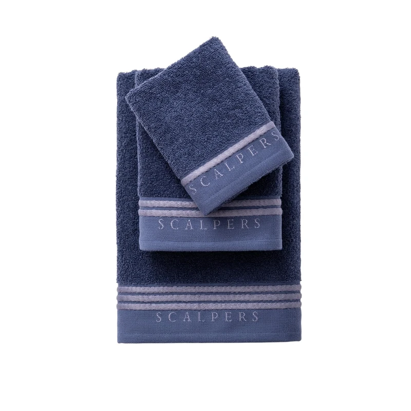 Scalpers Set Bath Towels (Vanity 30 x 50 cm + Hands 50 x 90 cm + Bath 70 x 140 cm) 450GSM Cotton Blue with Grey Home