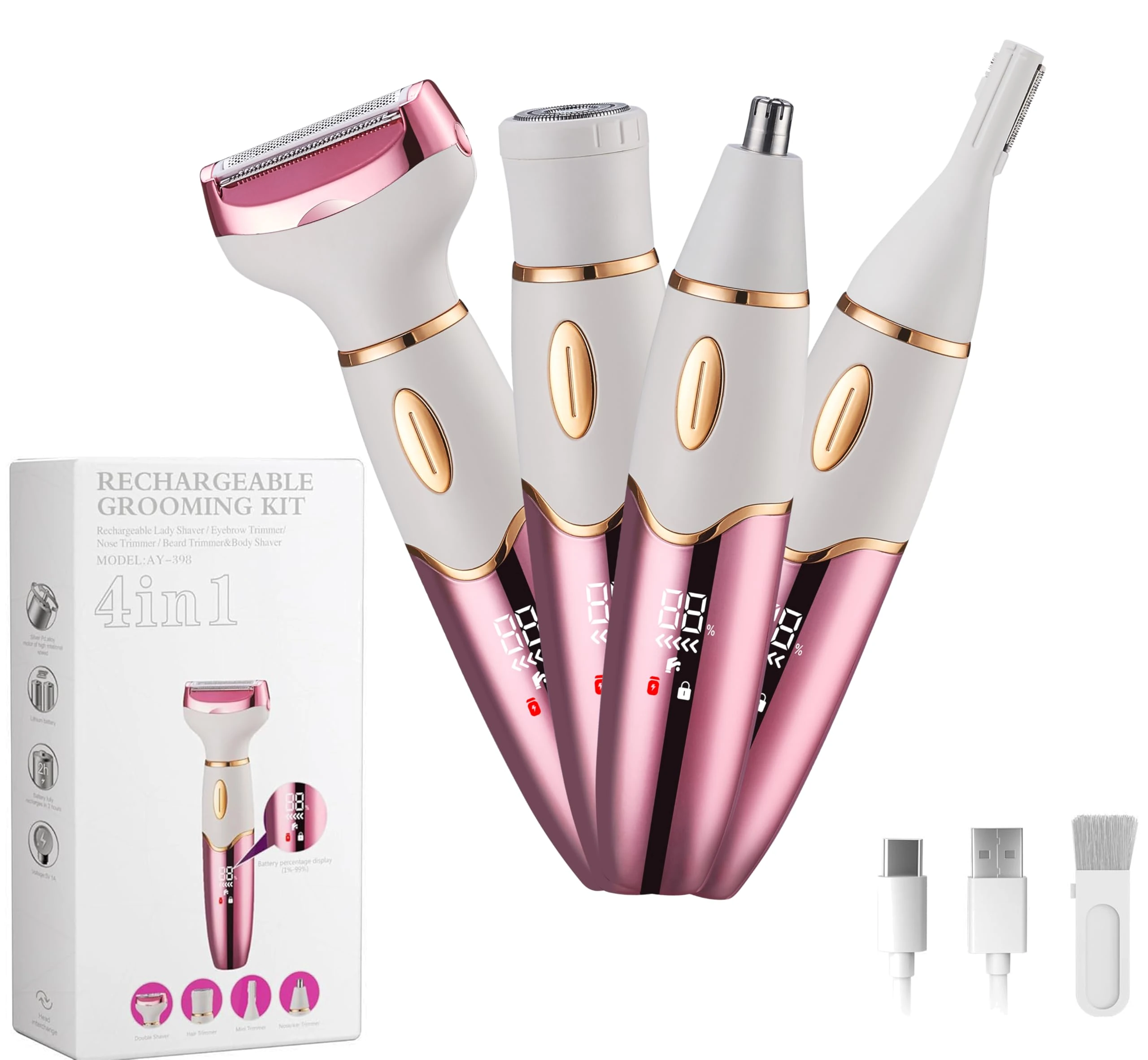 Cordless 4 in 1 Electric Bikini Trimmer Lady Shavers for Women, Women Razor for Body, Legs, pubic Hair and Face, Waterproof & Rechargeable,Portable Wet and Dry