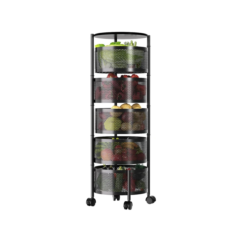 Wintem Kitchen Trolley with Wheels 32 x 32 x 90 cm Black – Made of Metal is Durable and Robust – It Is Foldable When Not in Use – Equipped with 5 Baskets of 32 x 32 x 14 cm Each