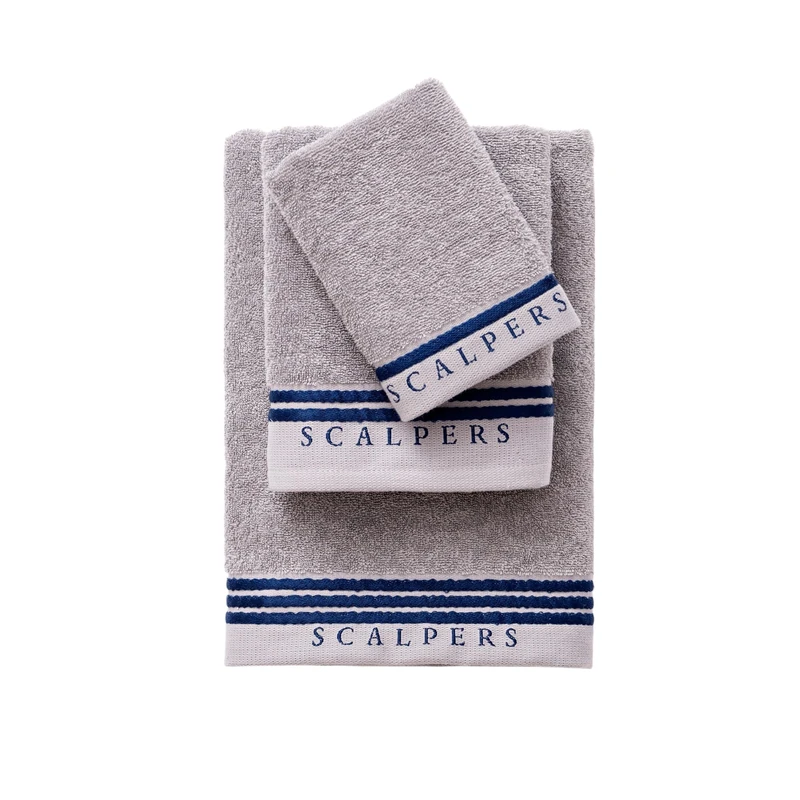 Scalpers Home Bath Towel Set (Vanity 30 x 50 cm + Hands 50 x 90 cm + Bath 70 x 140 cm) 450 GSM Cotton Grey with Blue Home