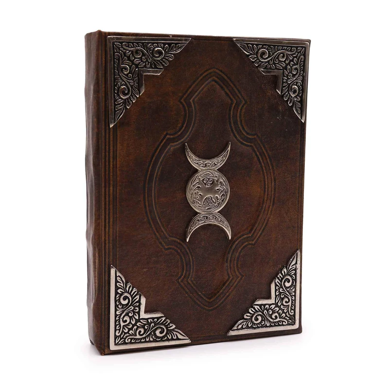 LINE NATURA Strong Tan Brown Book - Zinc Triple Moon Decoration - 200 page with Cover Edges - 26x18cm