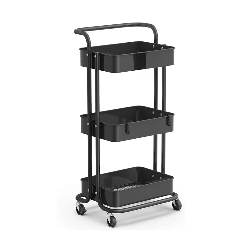 Wintem Space Saving Kitchen Trolley with Wheels and 3 Shelves 42 x 37 x 77 cm Pink - Offers Enough Space for Objects of Different Sizes and is Easy to Maneuver Even When - Durable