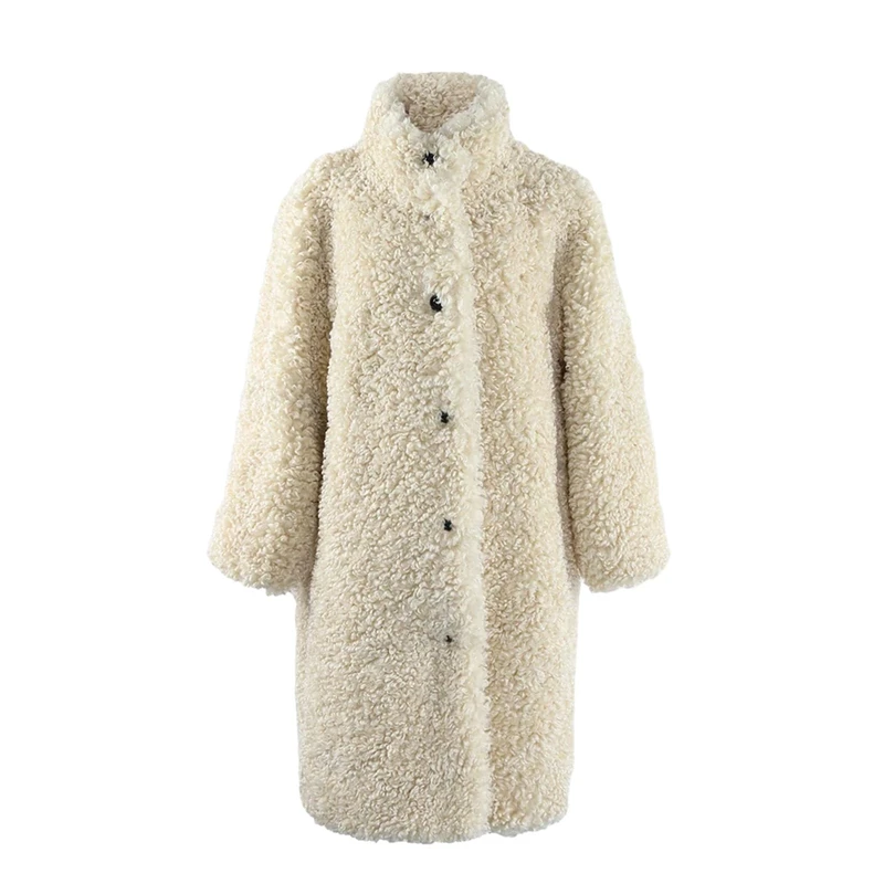 Winter Long Oversized Fuzzy Thick Warm Soft Fluffy Faux Furs Coat Women Single Breasted Loose Casual, Apricot, Small