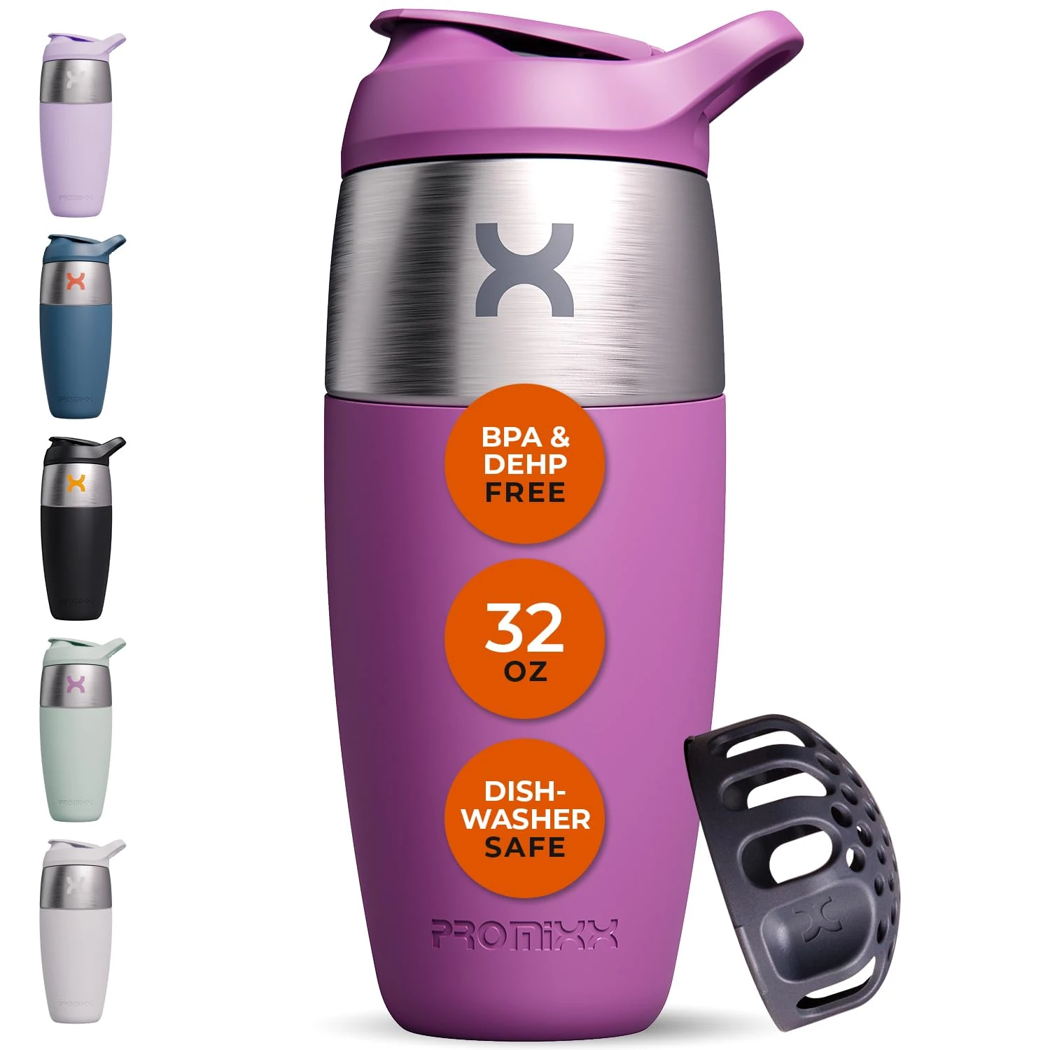 Promixx Pursuit Stainless Steel Shaker Cup – 950ml Metal Protein Shaker Bottle with Snap-Fit Agitator for Smooth Shakes – Leak-Proof, BPA-Free, Dishwasher Safe – Mulberry