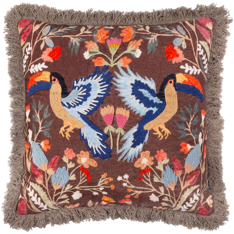furn. Wylder Tropics Mirrored Toucan Embroidered Feather Rich Cushion - Multicolour - 45x45cm