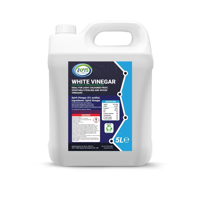 JOVS White Vinegar 5l | 5% Acidity Food Grade | Perfect for White Vinegar Cleaning, Pickling, Cooking and Baking | Natural Multi-purpose Mould Remover and Household Cleaner