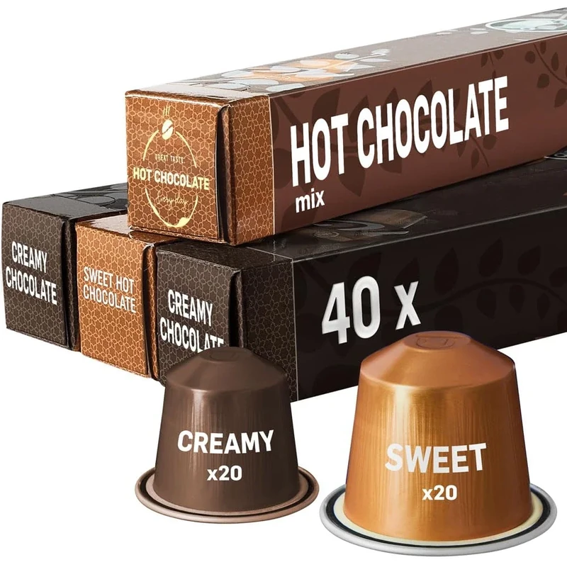 Chocolate Variety Pack | Nespresso Compatible | 20 Sweet and 20 Creamy Pods | Great for All Ages