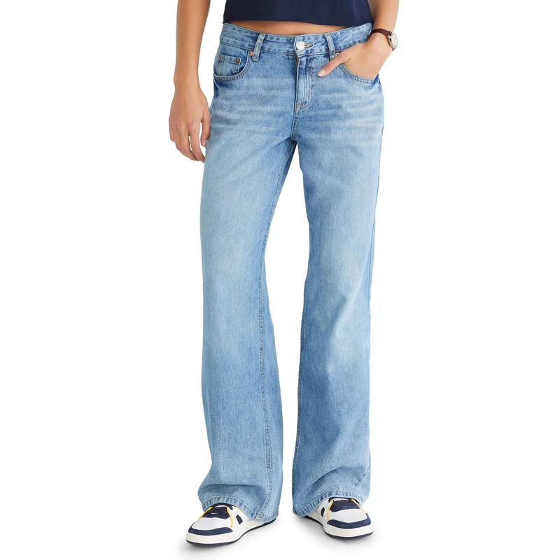 AEROPOSTALE Women's Low-Rise Baggy Wide-Leg Jean, Orzo, 00 Short