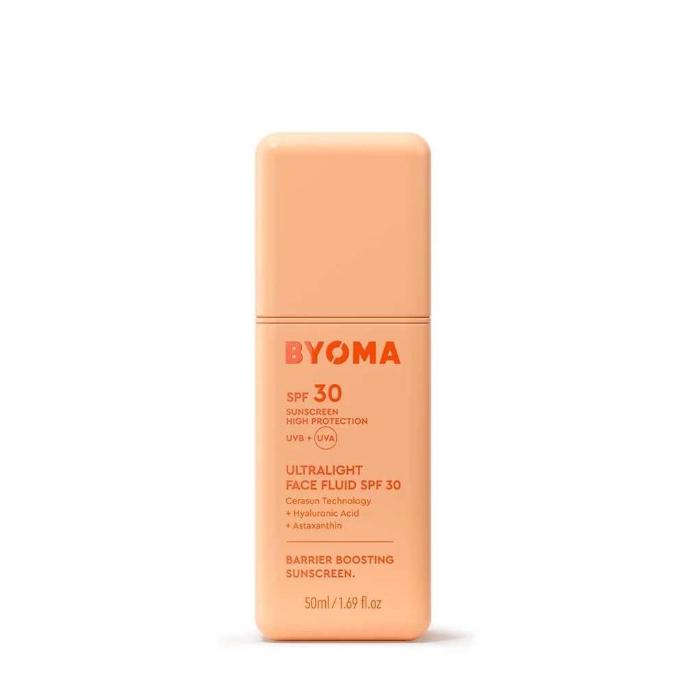 BYOMA SPF 30 Face Fluid (50ml) Ultra-Lightweight Facial Sunscreen with UVA/UVB Protection - Luminous Glow, No White Cast - SPF Moisturiser Strengthens Skin Barrier