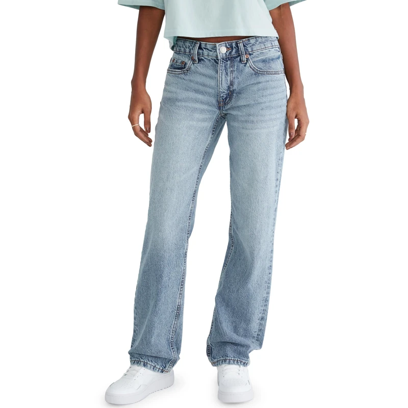 AEROPOSTALE Women's Low Rise Baggy Jean, Medium Wash, 6 Short