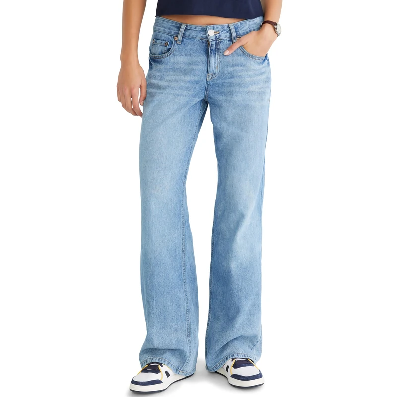 AEROPOSTALE Women's Low-Rise Baggy Wide-Leg Jean, Orzo, 4 Short