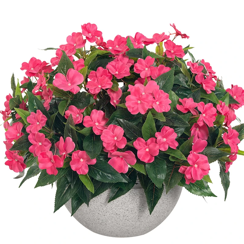 Uqueeten Fake Flowers Artificial Flowers for Outdoor,Silk Artificial Impatiens Bouquet Flowers for Outdoors，Spring Flowers Flores Artificiales para Decoracion Indoor Decor 15.7" (Rose Red) 8PCS