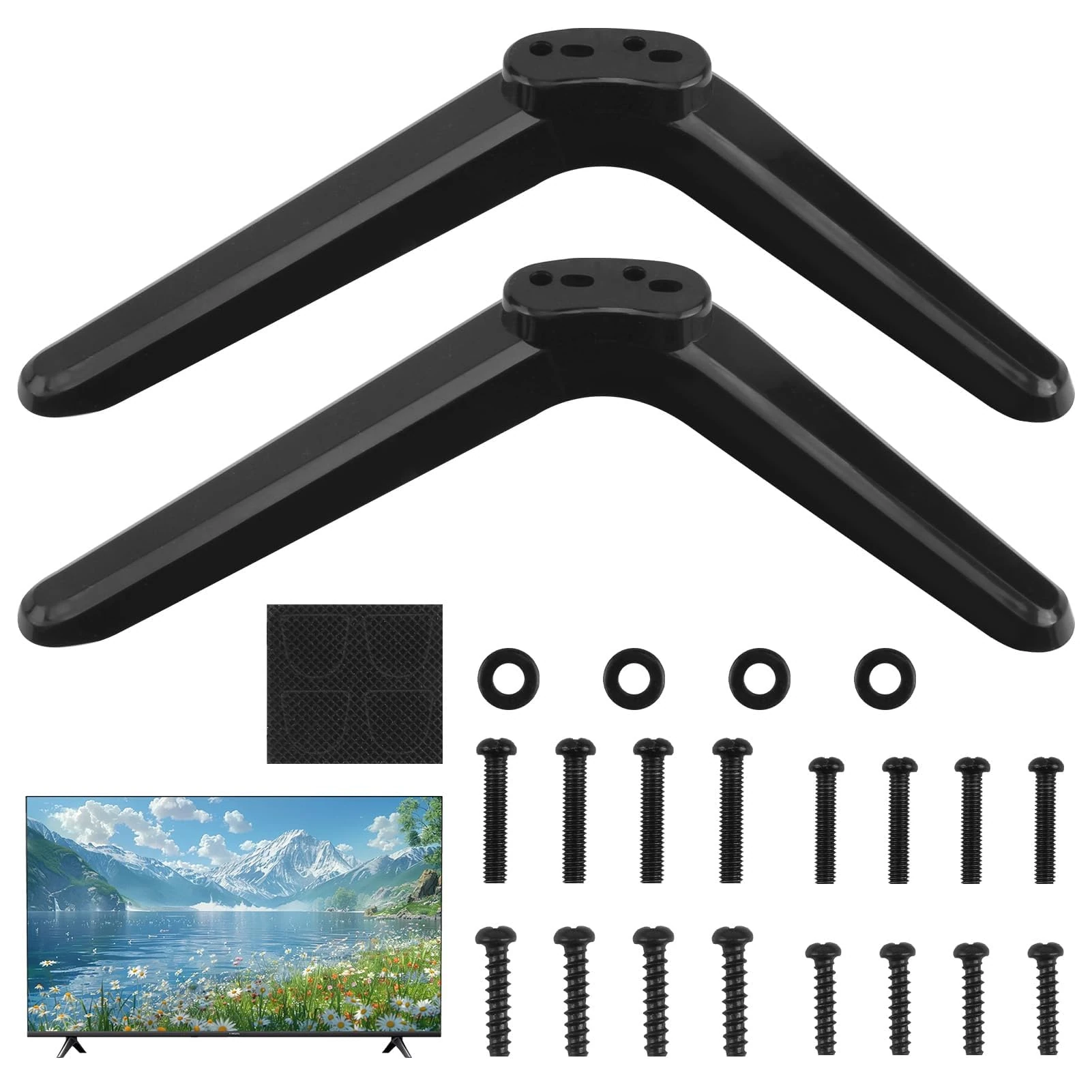 NGUIT TV Base Pedestal Feet TV Legs Stand Mount Compatible with TCL Roku 32 40 49 50 55 Inch Replacement Desk Pedestal Most Smart TVs Table Desk Reducing Neck Fatigue with Screws