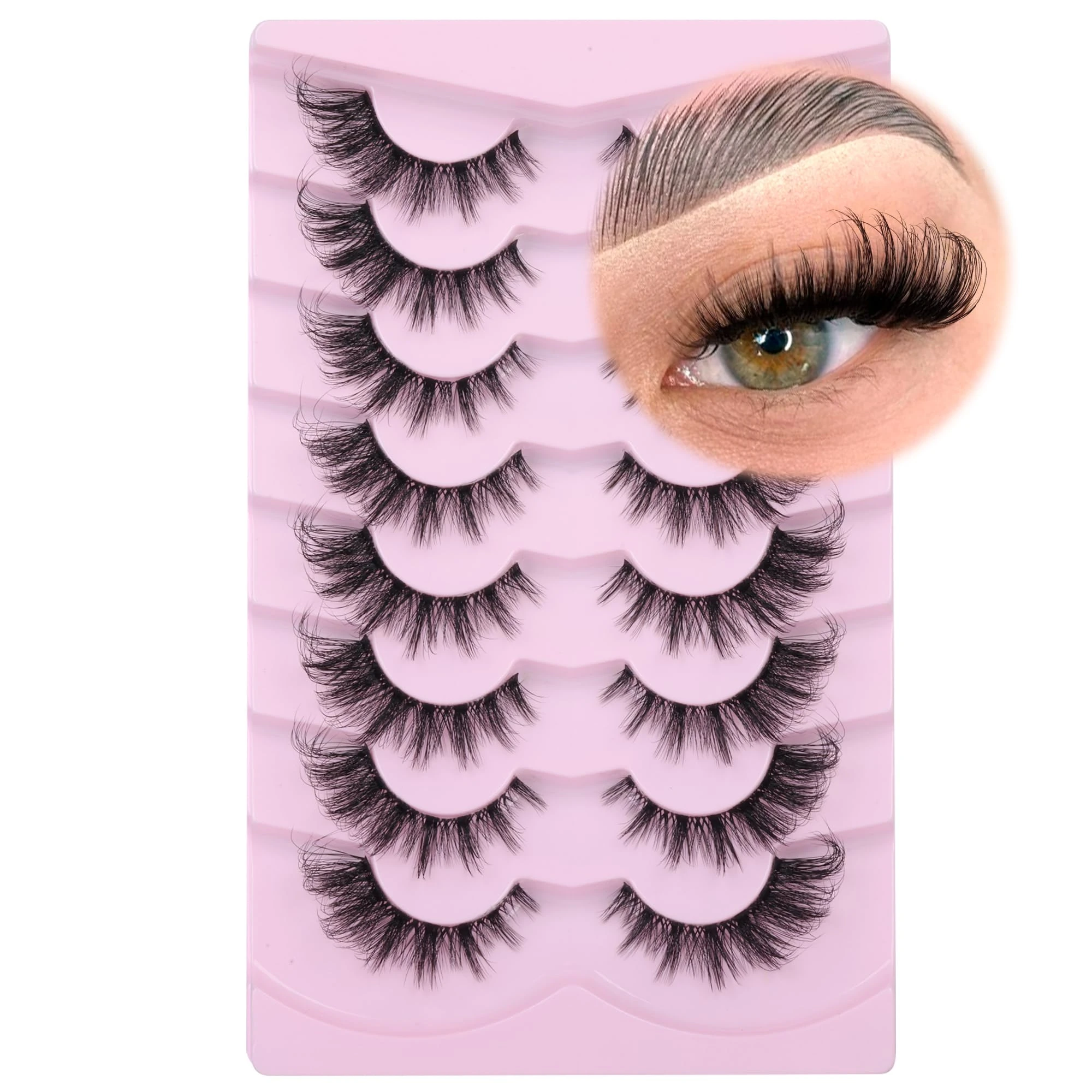 Lashes Wispy False Eyelashes Fox Eye Lashes Fake Eyelashes Fluffy Cat Eye Lashes Faux Mink Strip Lashes Natural Look Clear Band Lashes Pack by GVEFETIEE 8 Pairs