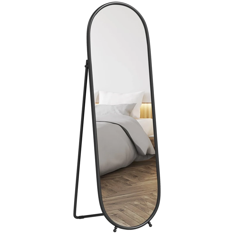 HOMCOM 40 x 160cm Full Length Mirror, Floor Standing or Leaning Against Wall Tall Mirror with Support Frame, Black