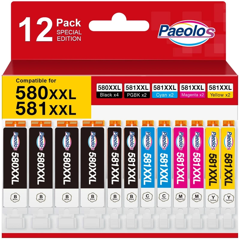 Paeolos 580 581XXL Ink Cartridge Replacement for Canon PGI-580XXL CLI-581XXL ink cartridges for Pixma TS705 TS6350 TS6250 TS8250 TS6351 TS6251 TS705 TS8550 TS6250 TS8500 TS8252 TS9150