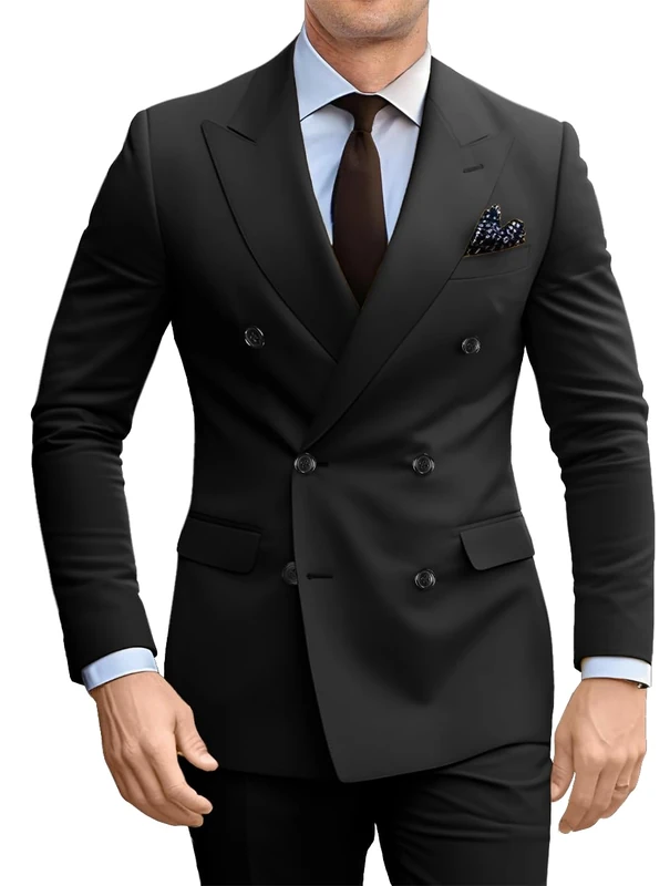Fesenbo Double Breasted Suit Men Slim Fit 2 Pieces Suit Blazer Pants Formal 2 Button Tuxedo Jacket for Wedding Business Prom, Black, L - Image 1