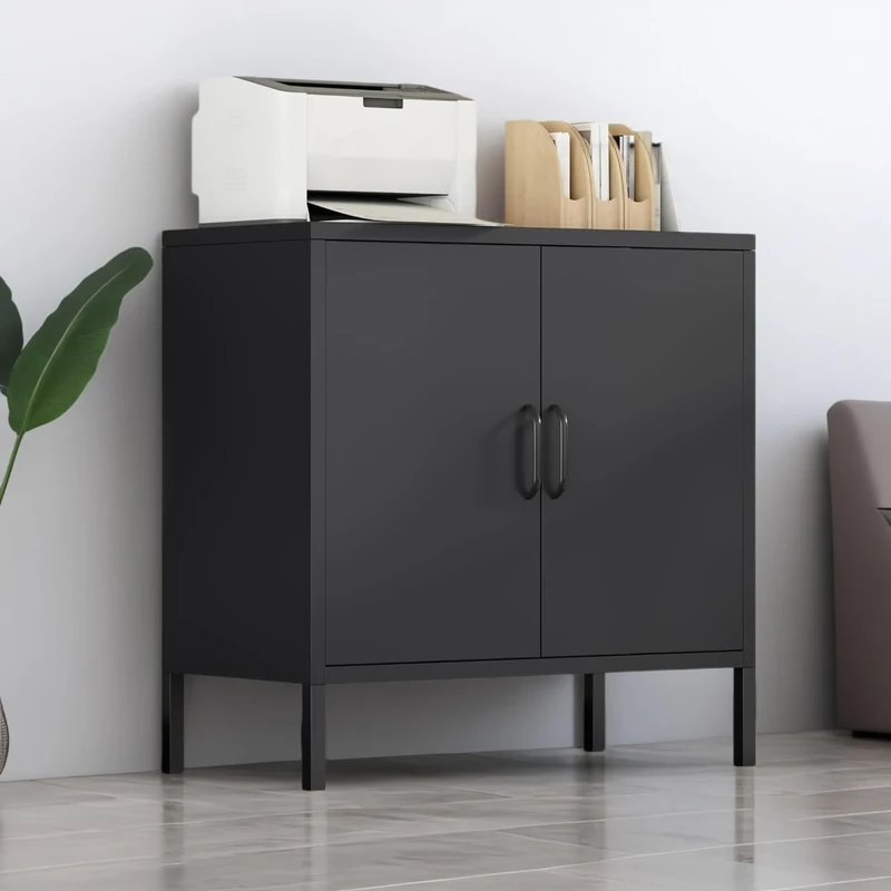 YITAHOME Storage Cabinets with 2 Doors, Floor Standing Sideboard Cupboard, Metal Storage Cupboard for Home Office, Adjustable Shelf, Bedroom, Bathroom, Living Room, Black