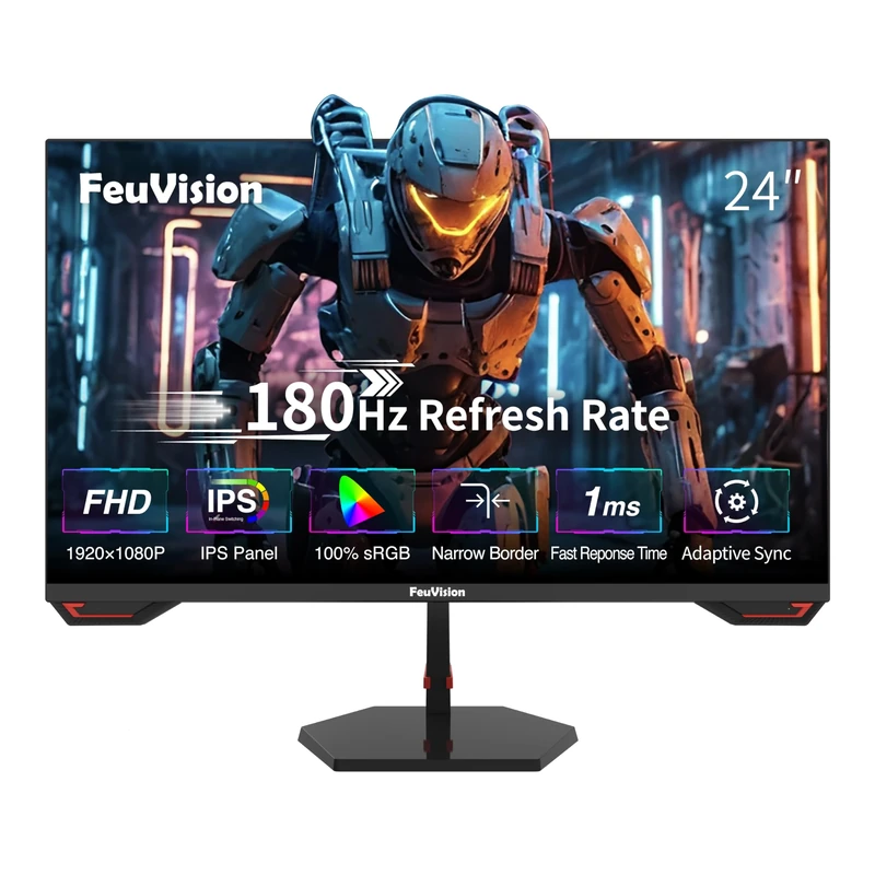 FeuVision 24inch Gaming Monitor 180Hz, FHD 1080p, IPS Panel, 0.5ms Response Time, Adaptive sync, PC Computer Monitor, 3-Sided Frameless, Ultra Slim, 100% sRGB, Bluelight Filter, DP*1, HDMI*1