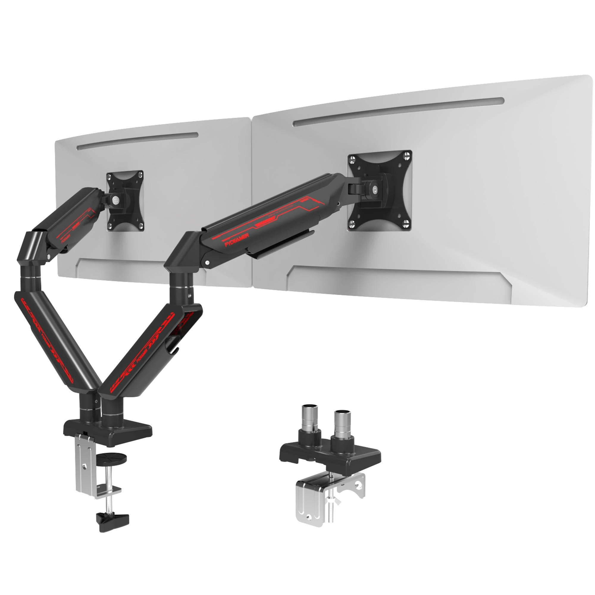 Fydeamer Dual Monitor Arm for 17-35" Screens up to 11 kg, Ergonomic Gas Spring Monitor Stand with Height Adjust, Tilt, Swivel & Cable Management, VESA Desk Mount with 2 Types of Installation