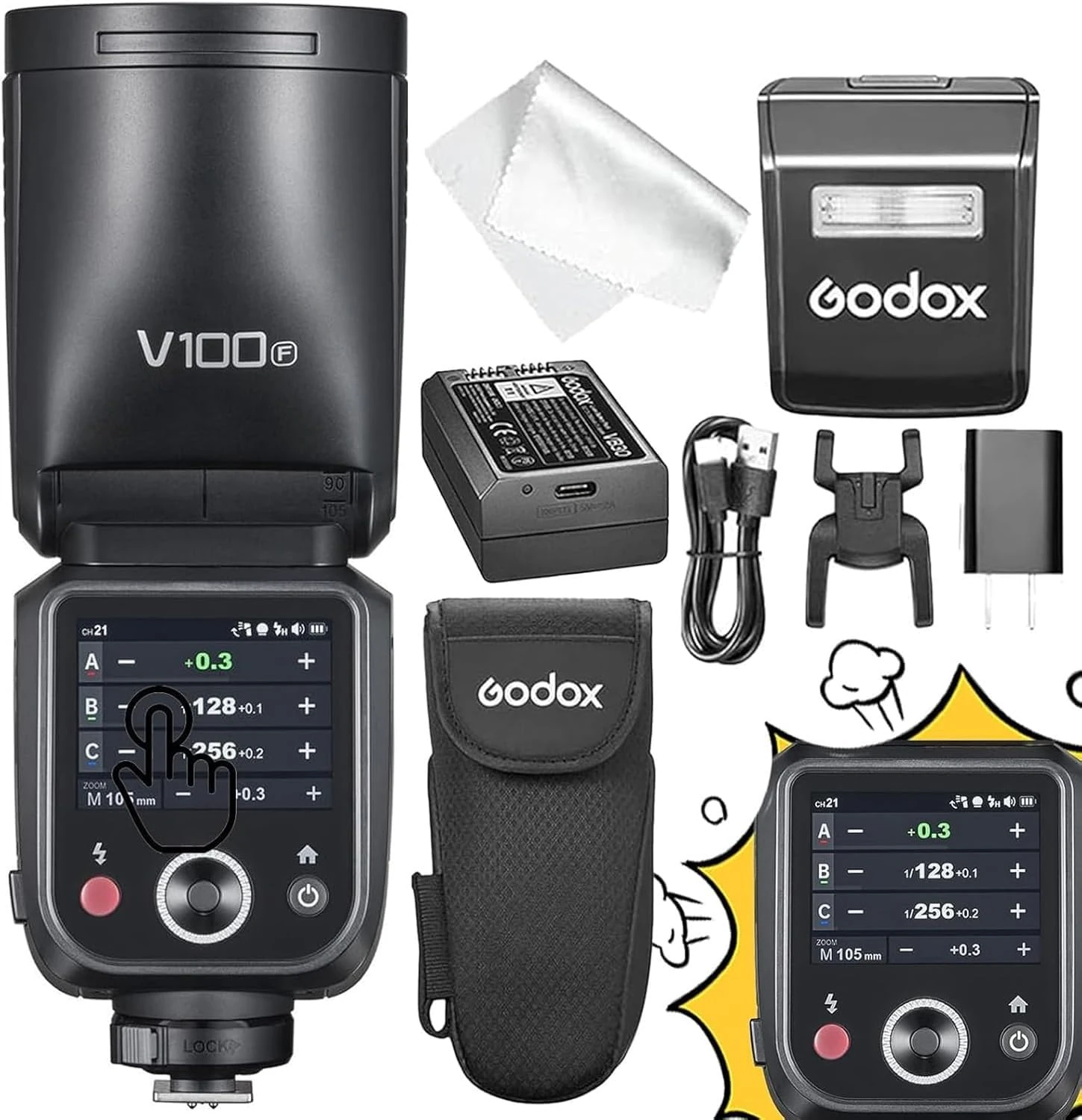 Godox V100F Camera Flash Speedlite, V100 F Touch Screen Flash,TTL HSS 1/8000s, Compatible with Fujifilm X100VI XS20 XS10 XT30 II XT5 XM5 GFX50S GFX50R X-T4 X-T3 etc