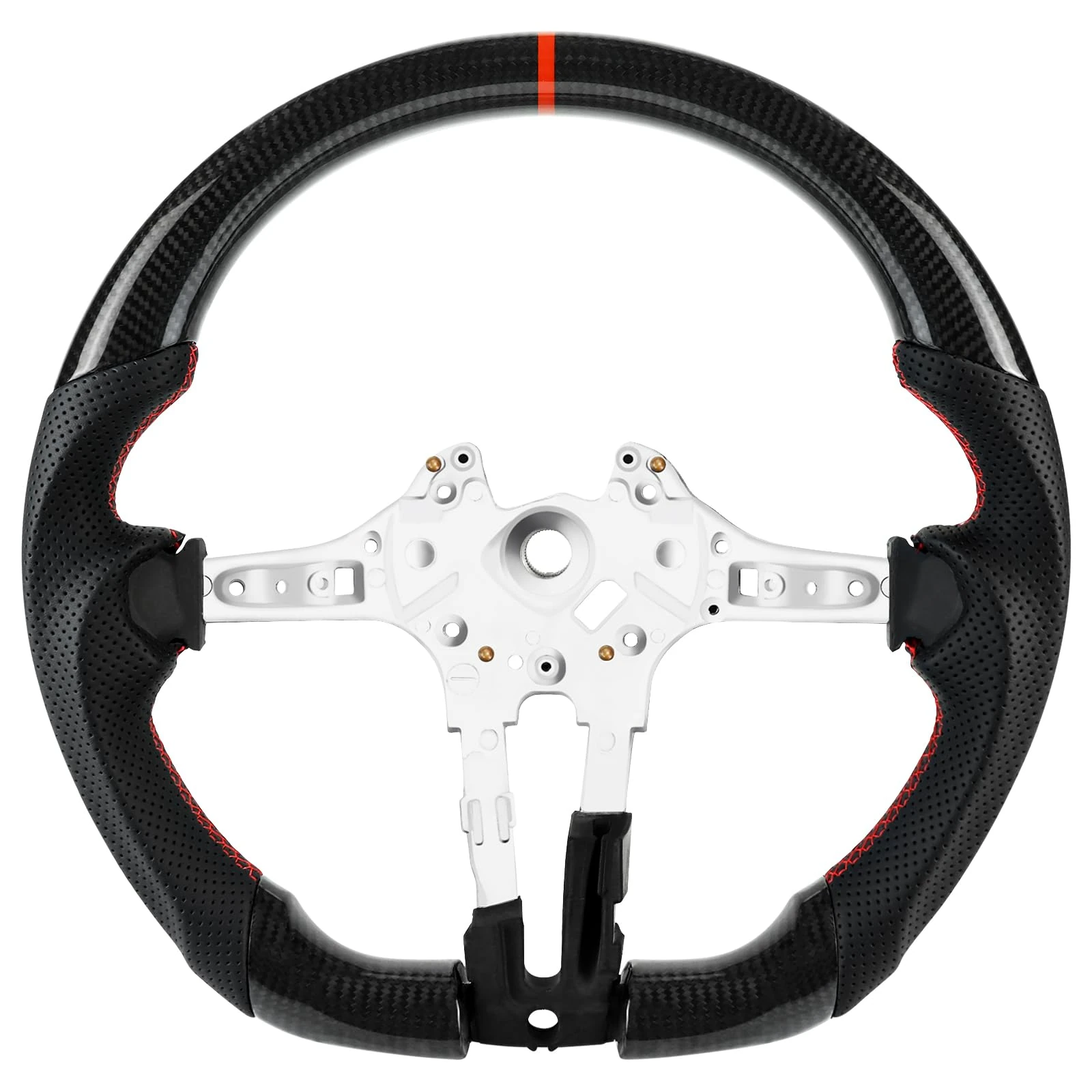 Acclcors Handcrafted Real Carbon Fiber Steering Wheel, Domed Flat-Bottomed Steering Wheel with Red Centreline for BMW M Sport Serie/for M Performance Serie M5 F10 F11 F06 F12 F13 F01 F02 F90 M6 M8 F91