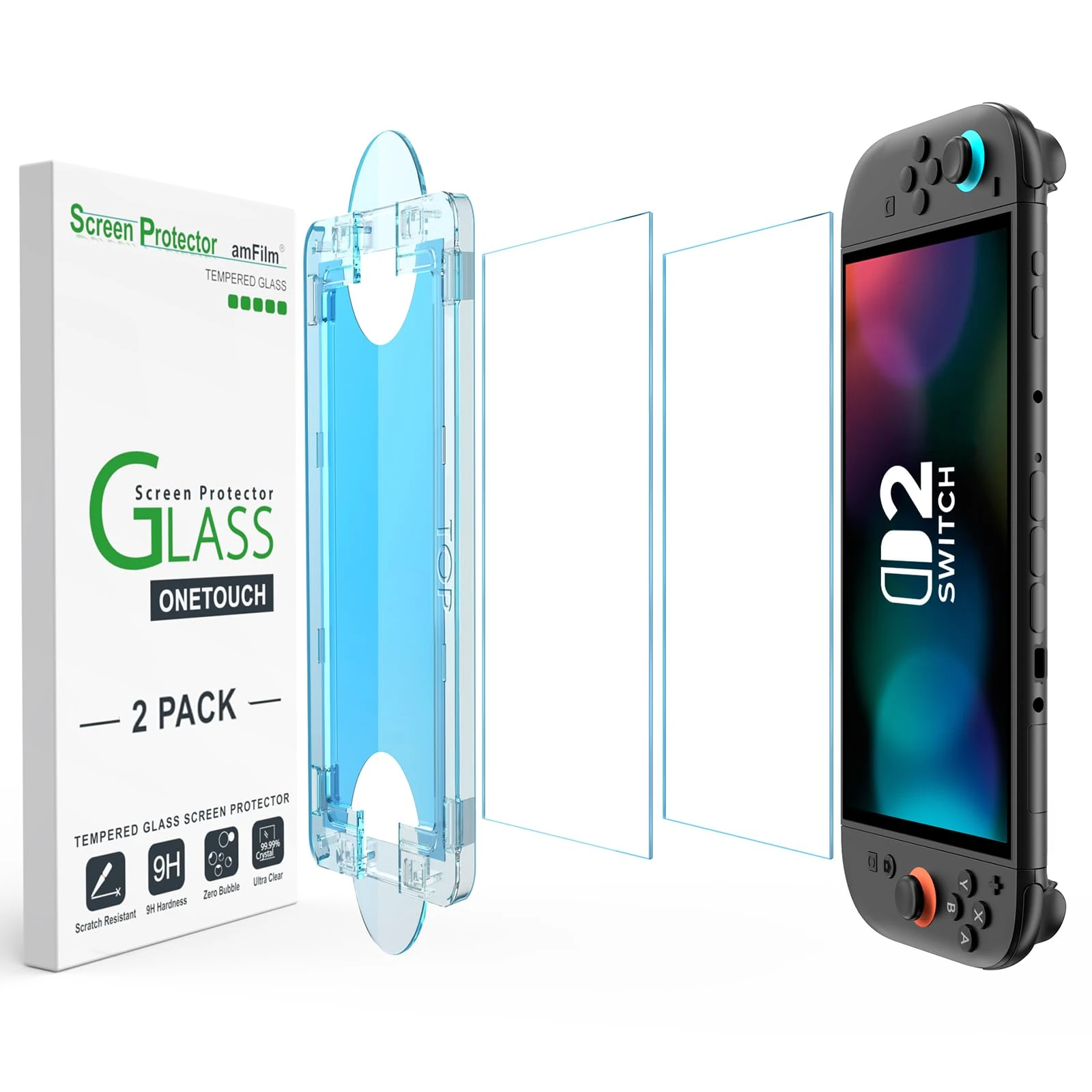 amFilm Auto-Alignment OneTouch for Nintendo Switch 2 Screen Protector [7.9''] 2025, Tempered Glass, 30 seconds Installation, Bubble Free, Anti-Scratch, Touch Sensitive, Ultra-Clear [2 Pack]
