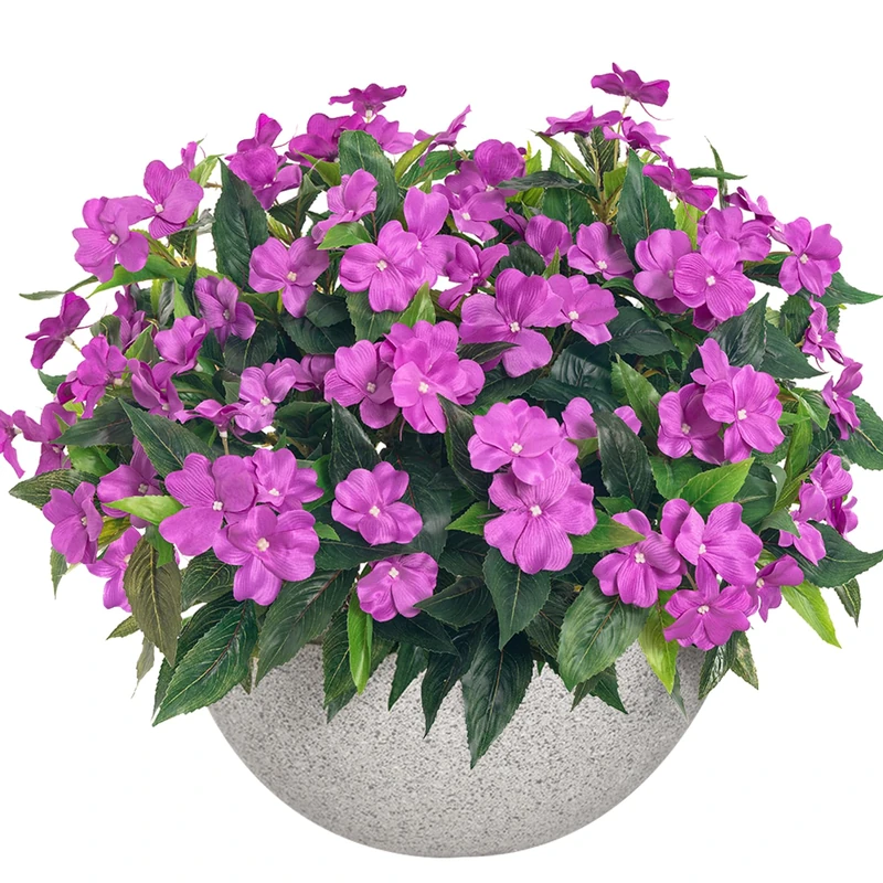 Uqueeten15.7” Fake Flowers Artificial Flowers for Outdoor,Silk Artificial Impatiens Bouquet Flowers for Outdoors，Spring Flowers Flores Artificiales para Decoracion Indoor Decor 8PCS (Purple)