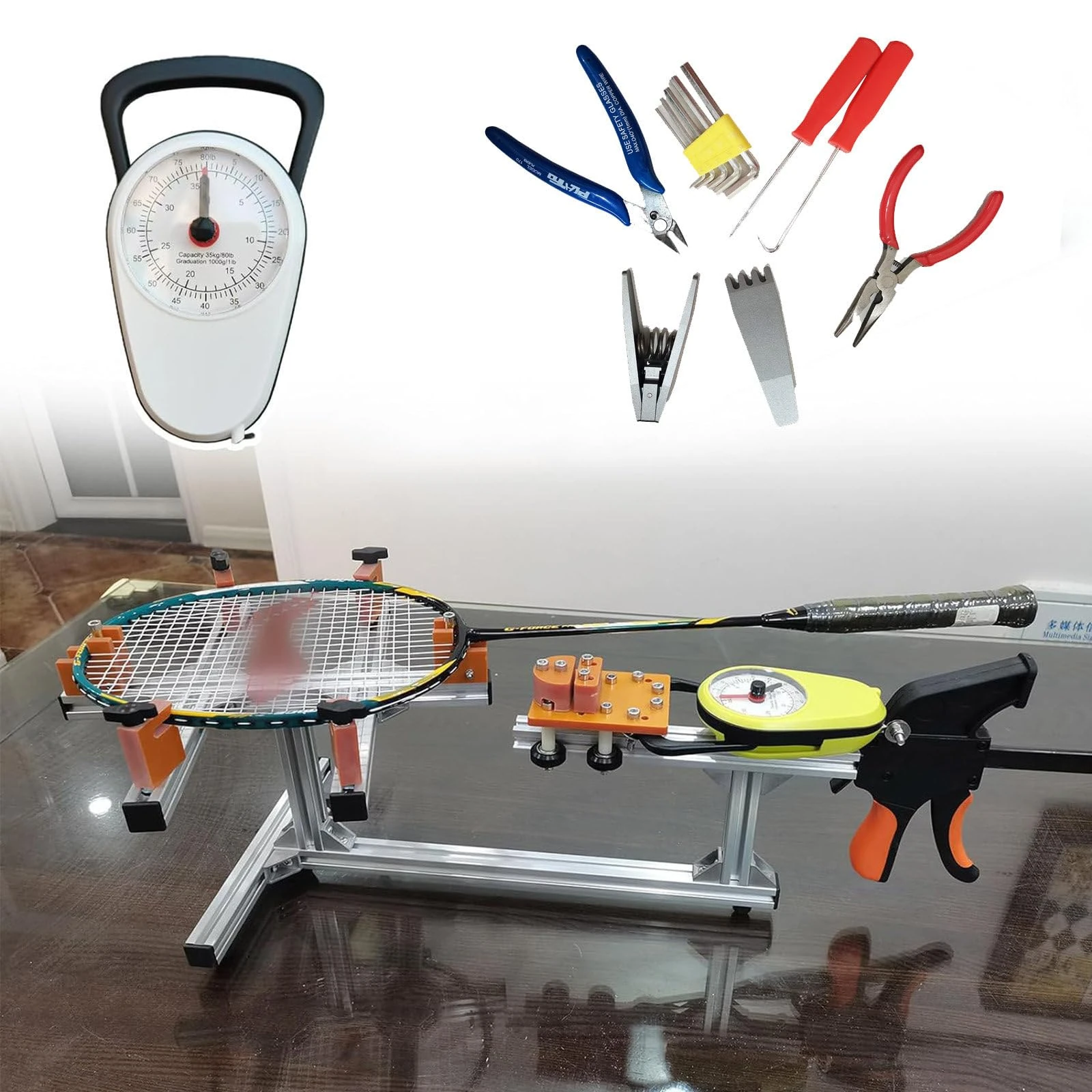 ZHJOPP 6-Point Fixed String Machine, Household Type Racket Frame Threading Machine, DIY Racket Stringing Tool + Racquet Stringing Auxiliary