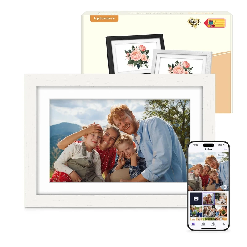 Digital Photo Frame WiFi Oak Wood 10.1 Inch Digital Picture Frame with 1280x800 HD IPS Touchscreen, Built-in 32GB, Send Photo/Video via Uhale App/USB/SD, Birthday Gift for Women Men