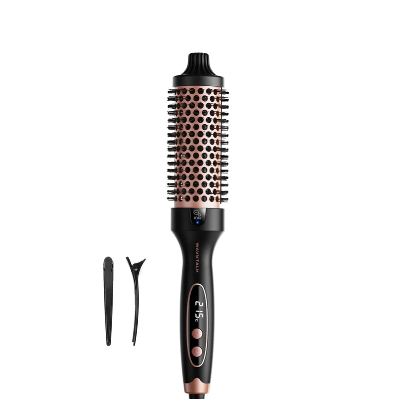 Wavytalk Thermal Brush, Blowout Boost Ionic Heated Hot Round Brush, to Make Hair Smoother & Shinier, Easy to Use & Less Damage, 38mm Barrel, 5 Temperature Settings, Dual Voltage, UK Plug, Rose Gold