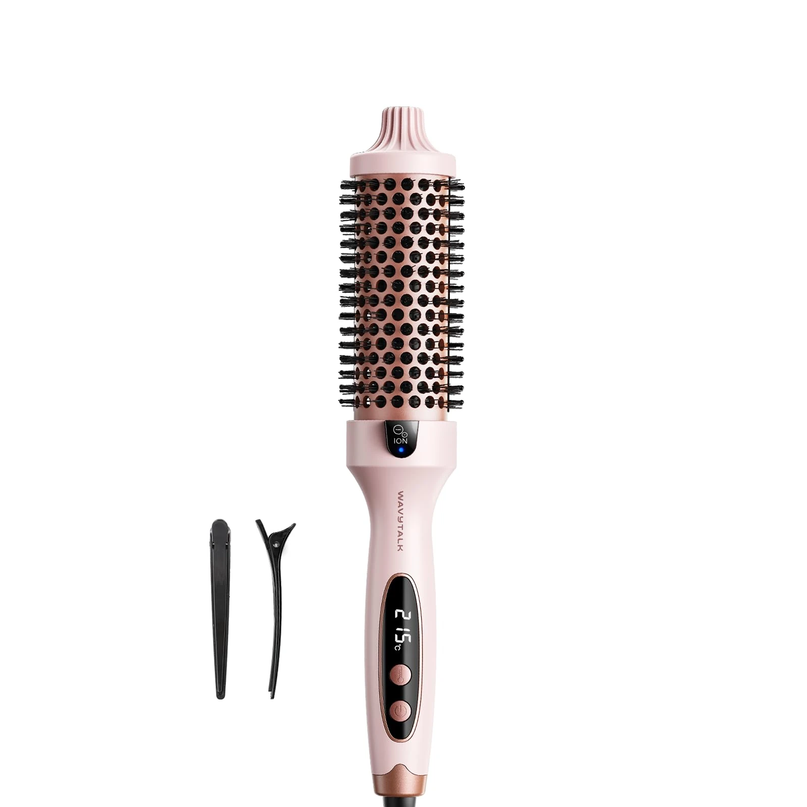 Wavytalk Thermal Brush, Blowout Boost Ionic Round Heated Hot Brush, to Make Hair Smoother & Shinier, Easy to Use, Not for Blow Drying, 38mm Barrel, 5 Temperature Settings, Dual Voltage, UK Plug, Pink