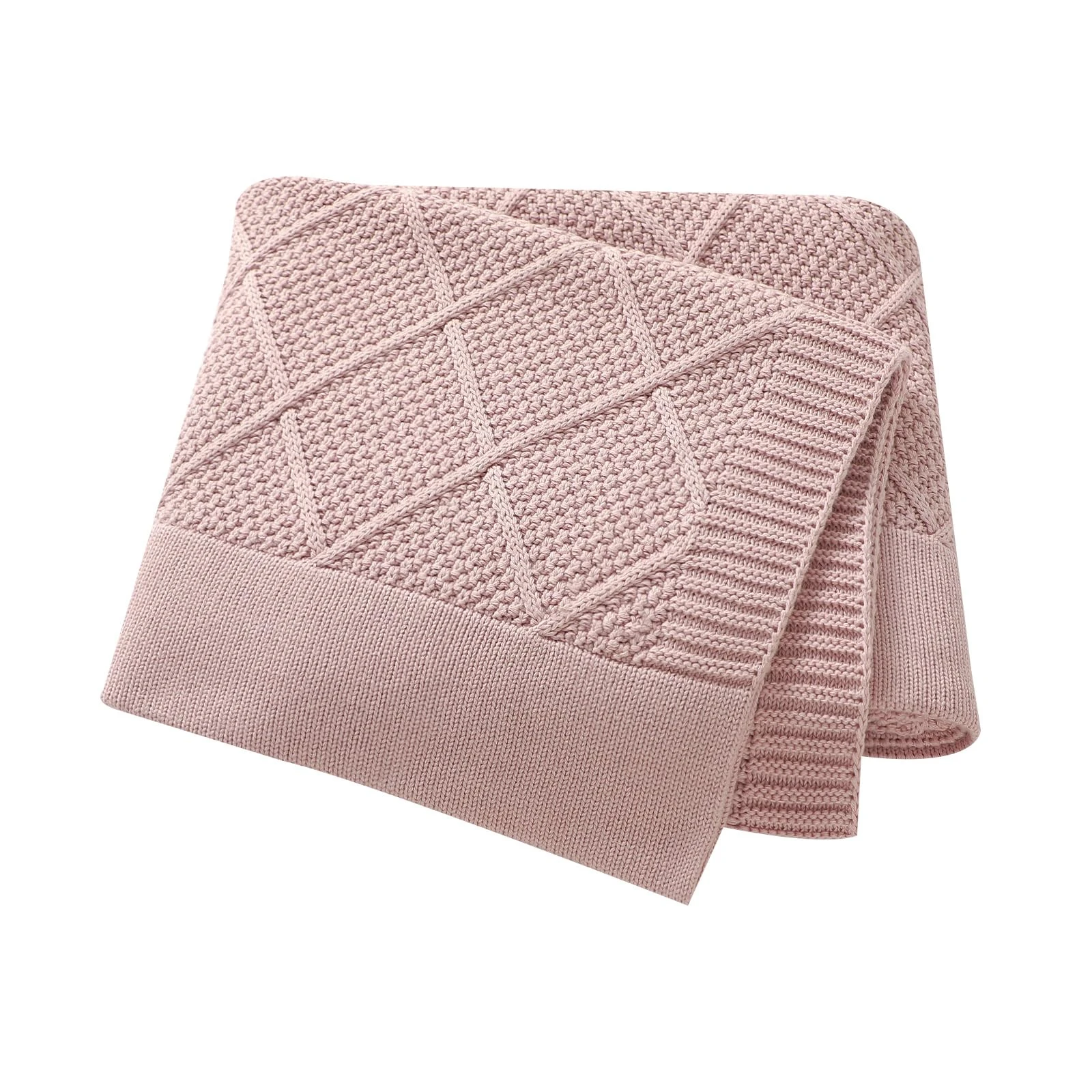 mimixiong Baby Blanket Soft Lightweight Knitted Blanket, Pram/Travel/Moses Basket Baby Blankets for Newborn Baby Boy Girls - 100 x 80 cm (Baby Pink)
