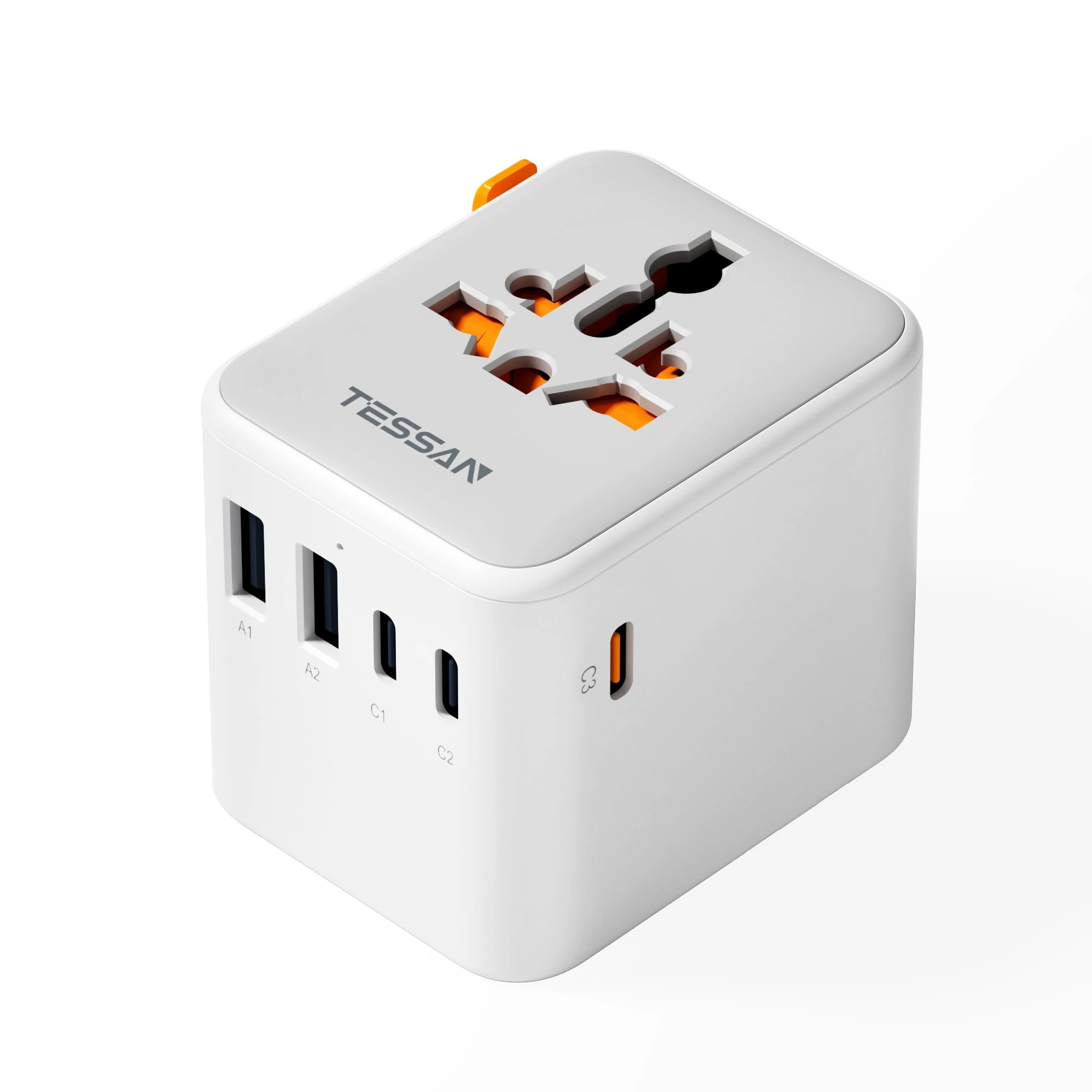 TESSAN 65W GaN Universal Travel Adapter, Travel Plug Adapter Worldwide with 1 Universal AC Outlet 5 USB Ports (3 USB C), International Plug Adaptor for UK to EU USA Australia Ireland (Type C G A I)